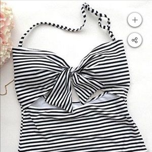 NEAT AS A PINSTRIPE HALTER ONE-PIECE SWIMSUIT XL